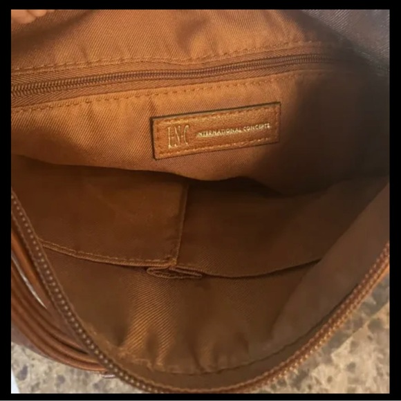 INC Crossbody Faux Leather Purse Bag Brandy Brown Pockets Adjustable Straps - Picture 6 of 7